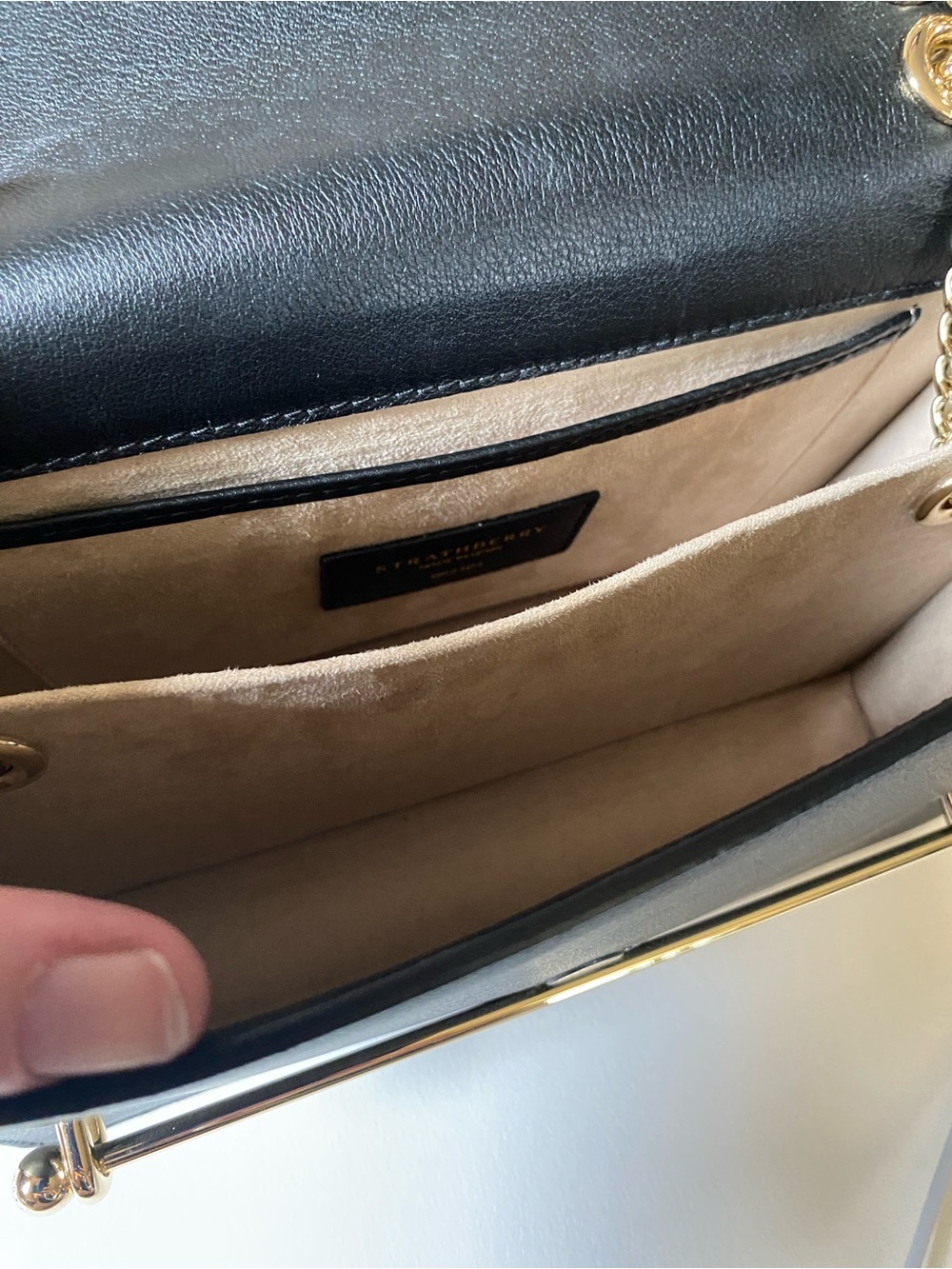 Strathberry East/West Black Leather Gold Chain Shoulder Bag + Box - Picture 3 of 16